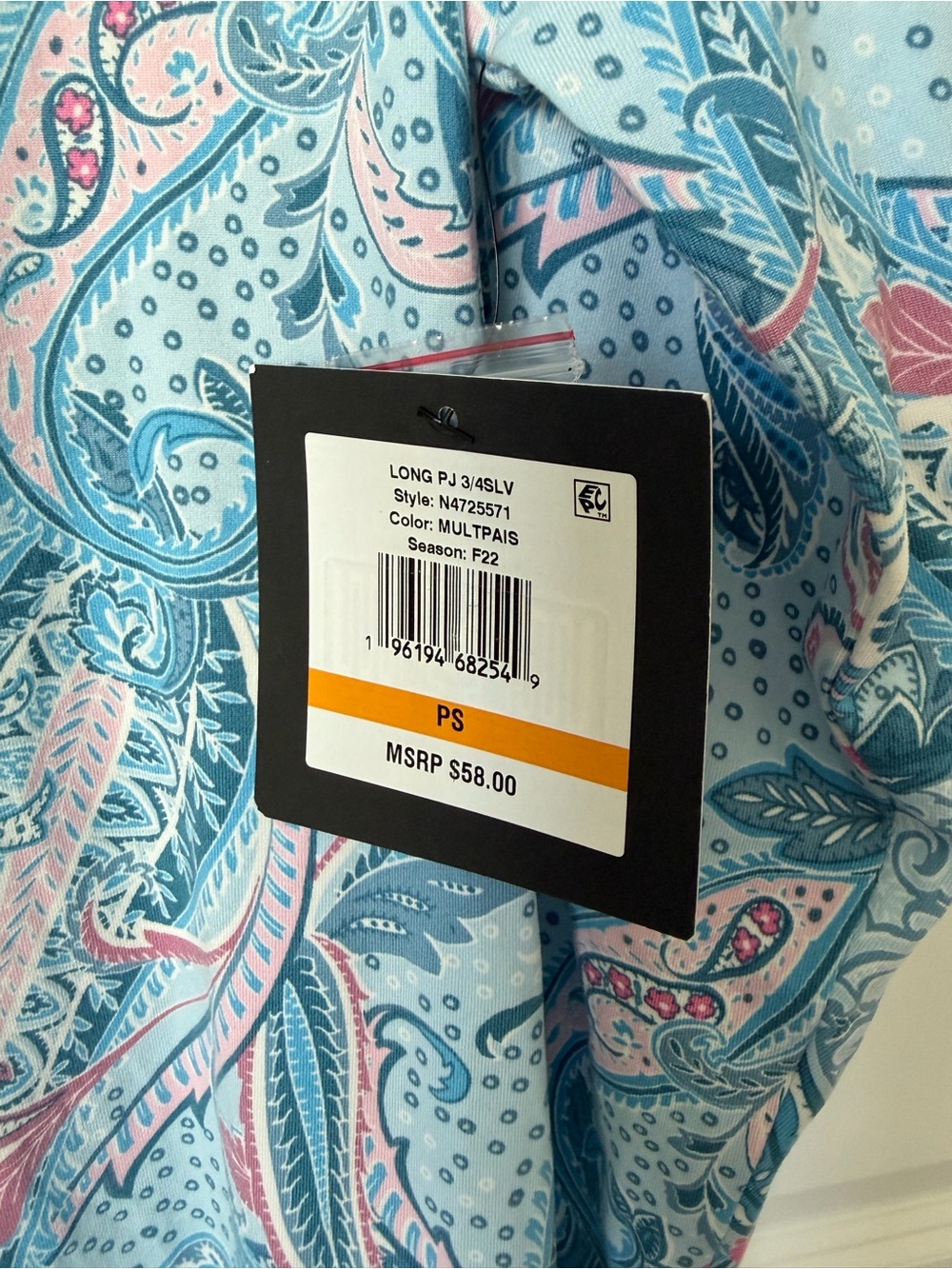 NWT Ellen Tracy Pajama Set Size Petite Small Blue Pink Paisley 2 Piece Spring - Picture 5 of 12